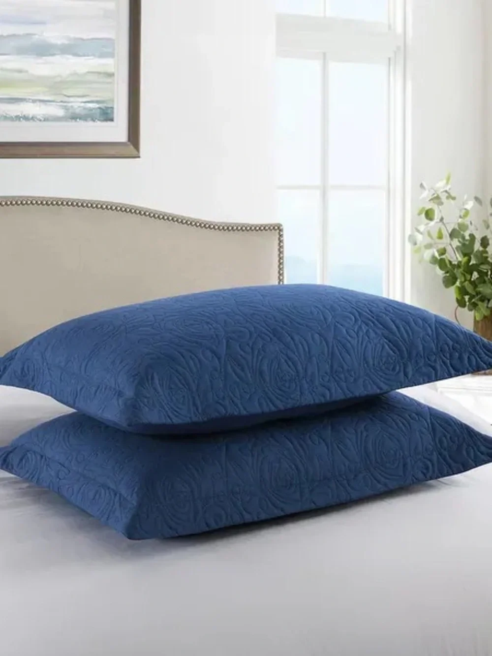Classic Quilted Pillow Shams - Deep Blue